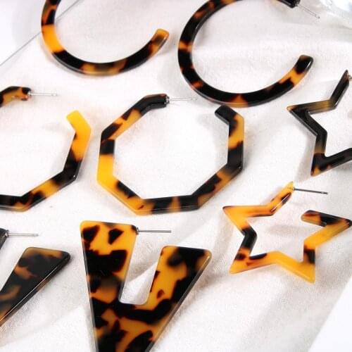 Trends Boho Antique Leopard Acetate Resin Geometric Big Earrings Gifts For Women Girls Triangle Tortoiseshell Jewelry