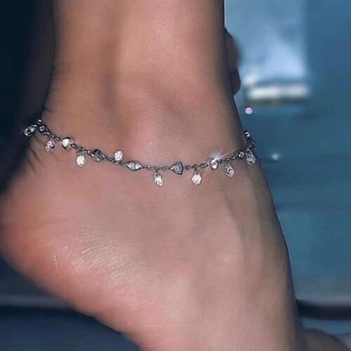 SLJELY Fashion Real 925 Sterling Silver Shiny Waterdrop Crystal Anklet Women High Quality Ankle Chain Leg Bracelet Foot Jewelry