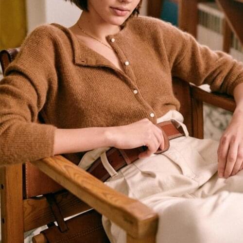 Women Sweater 2021 Autumn and Winter Classic Mohair Wool Button Cardigan Sweater