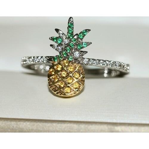 Cute Pineapple Silver Color Ring with Zircon Stone for Women Wedding Engagement Ring Fashion Jewelry 2020 New