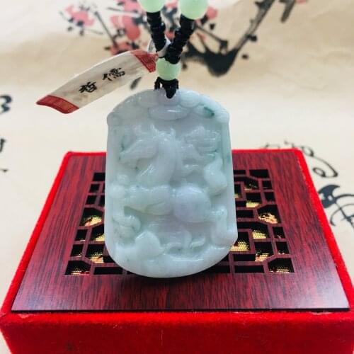 Zheru out of print pure natural Jadeite carved light green zodiac horse pendant Green bead sweater chain Send A certificate