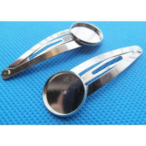 100pcs Silver tone Blank Hair Clip Charm,Base Setting Tray Bezel,fit 20mm Cabochon,Clip Safety Pin/Brooch Backside