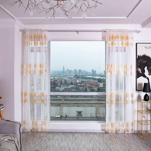 Modern Style Terry Box Cut Geometric Shape Polyester Transparent Clothes Bar Curtain Home Decor Curtain 2PCS Hot Sale