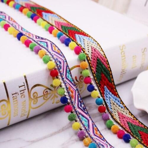 20yards/lot Braided Boho Tassel Lace Trim Jacquard Pompom Tassel Ribbon Embroidery Lace Fabric DIY Ethnic Clothes Accessories