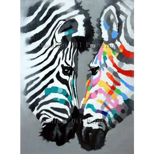 2019 Hand Painted Modern Animals Picture on Canvas Wall Art Decor Dog Painting Hang Paintings Abstract Knife Zebra Oil Painting