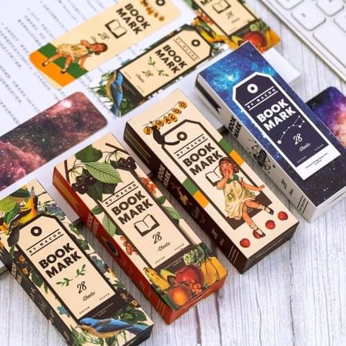 28 Sheets Retro Art Bookmark Paper Girl Starry Sky Fruit Bird Creativity Message Card Cartoon Marker Stationery