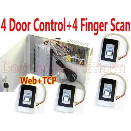 4 Door Finger Reader Metal Case All-in-one Double-Way Control Web Access controller Biometric Scanner kit Entrance+Exit Control