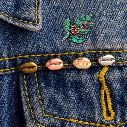 5pcs/set Vintage Coffee Tree Beans Series Brooch Metal Lapel Pin Creative Plant Pattern Badge Women Men Backpack Gift