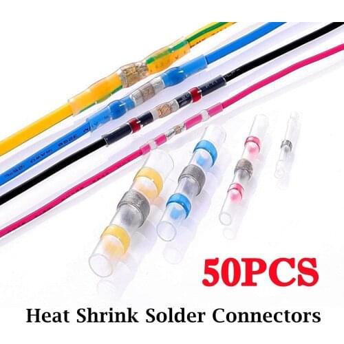 50/40/10PCS Solder Seal Sleeve Splice Terminals Waterproof Heat Shrink Electrical Wire Butt Connectors Kit Assortment 10-26AWG