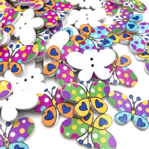 50pcs Mix 30mm Butterfly Wood buttons Applique DIY Craft sewing WB441