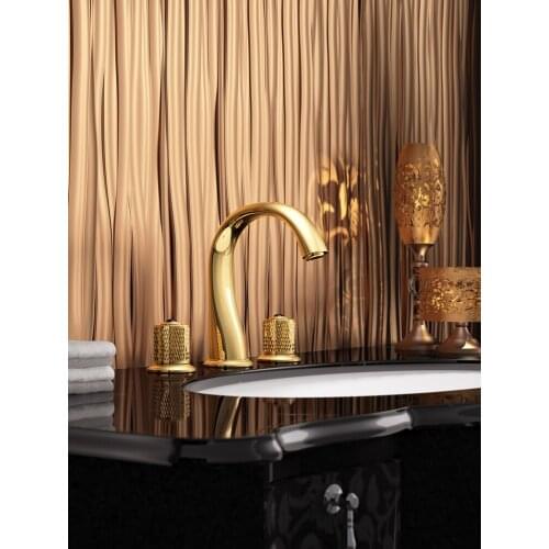 Free ship TI-GOLD PVD 8 inch 3 Holes widespread bathroom Lavatory Sink faucet mixer tap deck mounted Luxury tap NEW