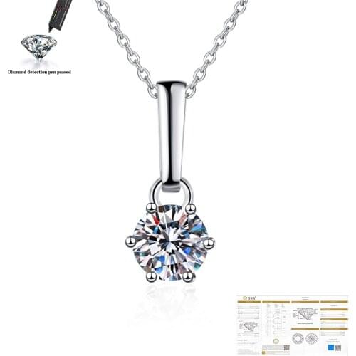925 Silver Pendant Necklace round excellent 1ct 6.5mm DF color moissanite Women Clavicle Chain Anniversarry Gift