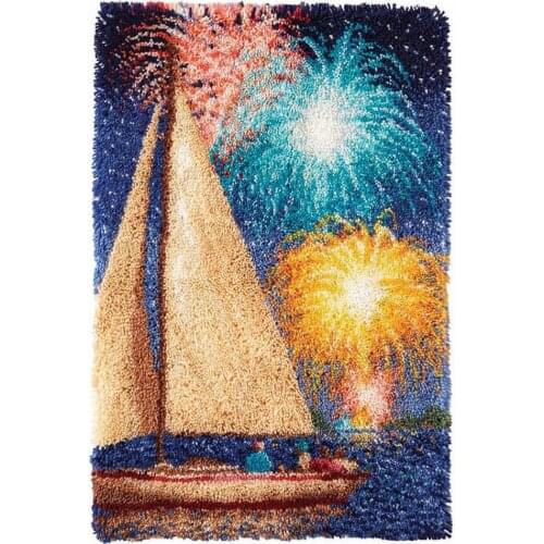 Diy Tapestry Kits Latch Hook Rug Kits for Adults With Printed Pattern Canvas Sailboat Fireworks Hobby Decoration
