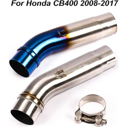 For Honda CB400 2008-2017 Motorcycle Exhaust Mid Link Pipe Stainless Steel Blue 51mm