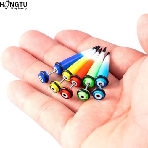 HONGTU UV Acrylic Illusion Ear Fake Cheater Stretcher Taper Spike Cheater Plug Tunnel Expander Earrings Gauges Body Jewelry 16G