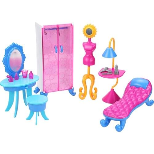 1 Set Girl Toys 11.5 Inch Doll Furnitur, Wardrobe, Dressing Table, Chair, Recliner Coat Rack Floor Lamp and Other Accessories