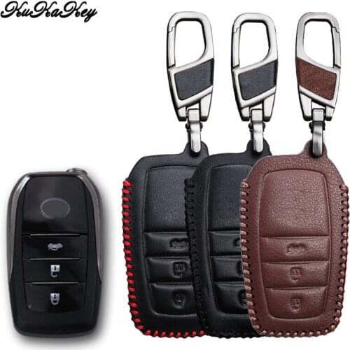 Leather Car Key Cover with Key Holder Case For Toyota Camry 2016 2017 2018 Corolla Crown RAV4 Highlander CHR C-HR Prius Prado