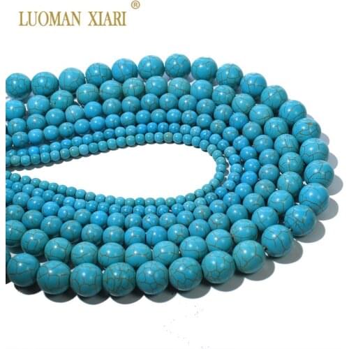 Wholesale Blue Turquoises Stone Beads Round Natural Stone Beads For Jewelry Making DIY Bracelet Necklace 4-12mm Strand 15