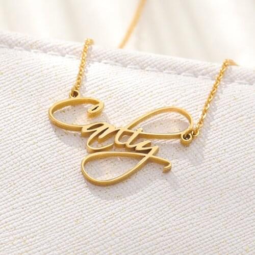 Fashion Custom Name Pendant Necklace Stylish Cursive Crown Heart Nameplate Necklaces Stainless Steel Birthday Gift Droshipping