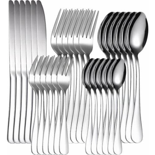 Kitchen Tableware Set Fork Spoons Knives Full Tableware Stainless Steel Cutlery Set Silver 30Pcs Dinnerware Set Dropshipping