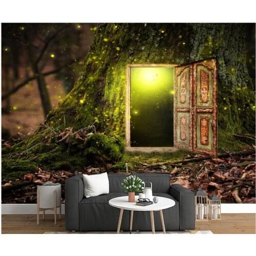 Custom mural on the wall paper 3d Green forest big tree window secret place home decor photo wallpaper in the living room