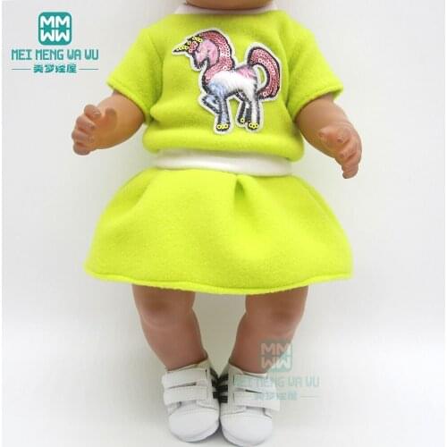 Clothes for doll fit 43cm baby toy new born doll and 45cm American doll sports suit dress Pink, rose, green