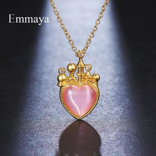 Emmaya Cute Heart Shape Design Necklace For Women&Girls Fashion Pink Glass Ornament New Trend Party Charming Jewelry Gift