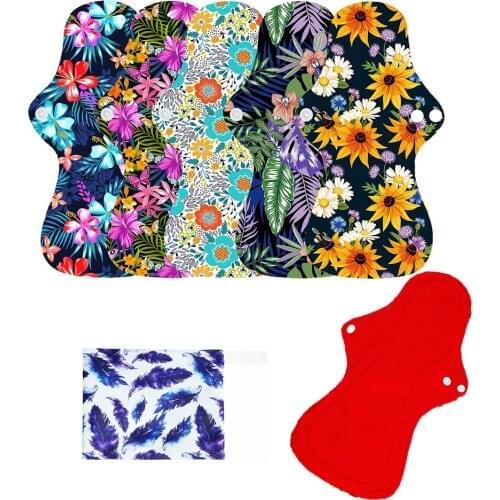 6pcs/set (5+1 set) L size new coming printed washable Heavy flow cloth sanitary pads with wings