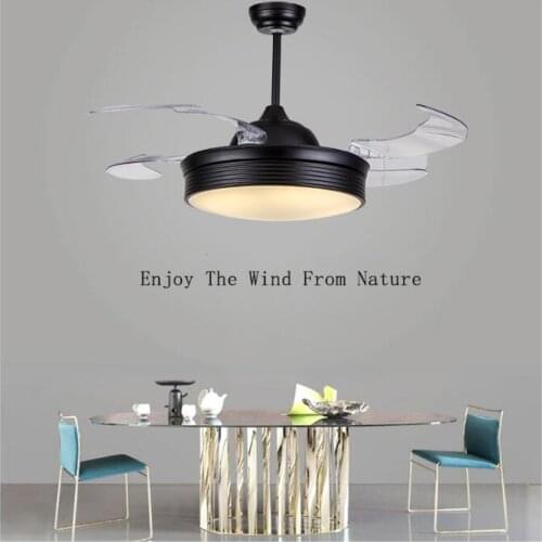 42" Ceiling Fans Invisible Retractable Blades Farmhouse Industrial Pendant fan Lamp with Changeable LED Invisible Ceiling Fan