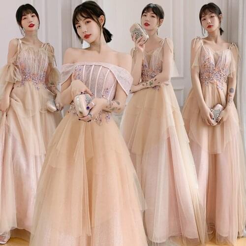 Luxury Bridesmaid Dress V-Neck Tulle Illusion Off The Shoulder Pleat Appliques Beading Elegant Women Party Wedding Dresses E011