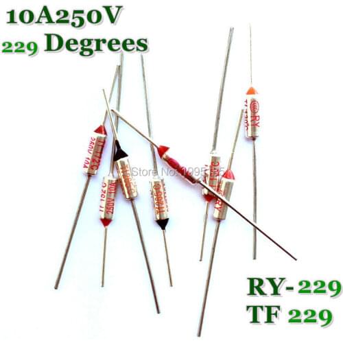 RY 10pcs/lot New Micro thermal fuse 10A250V 229 Degrees Tf 229 C Mini temp fuse metal shell Thermal Cutoff RY-229 RY229