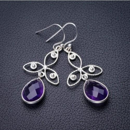 StarGems Natural Amethyst Handmade 925 Sterling Silver Earrings 1.75" D7157