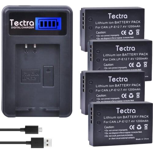 Tectra 4Pcs LP-E12 LPE12 Camera Li-ion Bateria + LCD USB Charger for Canon M 100D Kiss X7 Rebel SL1 EOS M10 DSLR
