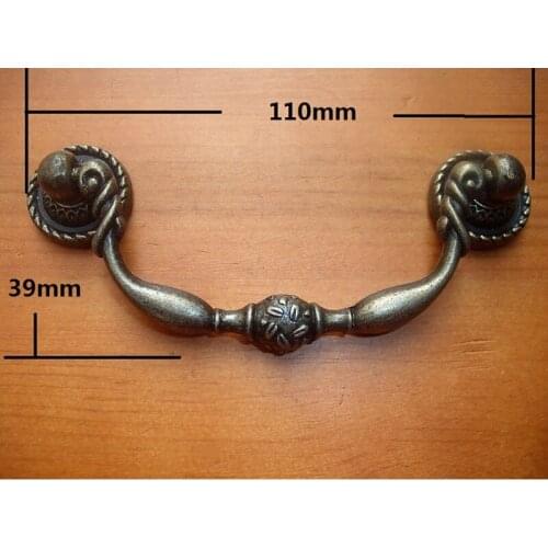 Vintage European Flower Wooden Wine Gift Box Furniture Handle Knobs Zinc Alloy Bronze Tone,110*39mm,4Pcs