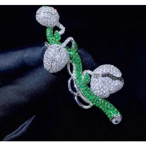 Flower brooch pins 925 sterling silver with cubic zircon fine women jewelry for dress high quality