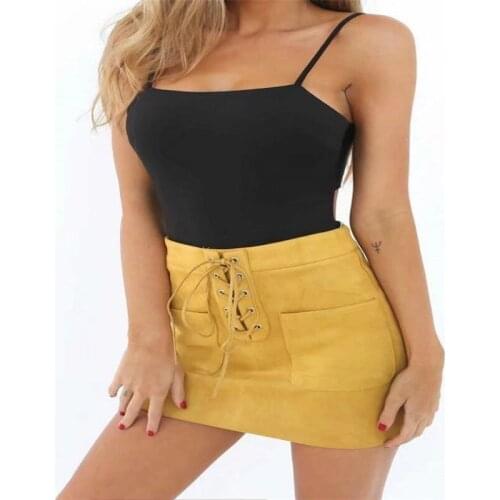 Casual Elegant Women High Waist Faux Fur Suede Leather Clubwear Skirt Lace Up Bandage Slim Pockets Party Pencil Short Mini Skirt