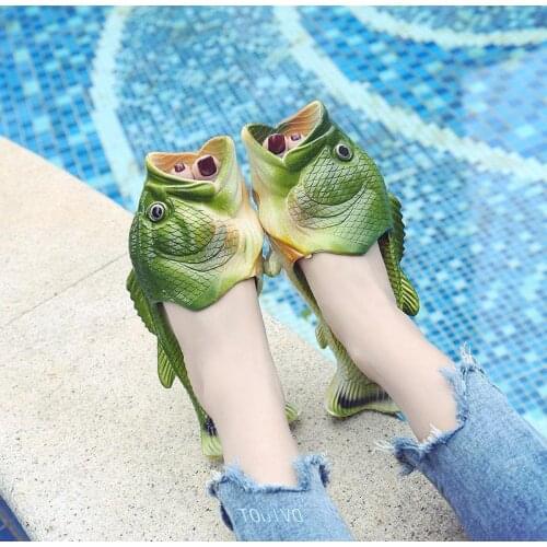 Funny Slippers Women 2020 Fish Flat Beach Pool Shoes Footwear Woman Unisex Family House Female Big Size 47 Summer Beach Slippers