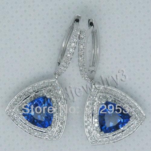 Women Jewelry Trillion 7mm Nautal Tanzanite With Dia In18Kt White Gold Earrings ESR0055