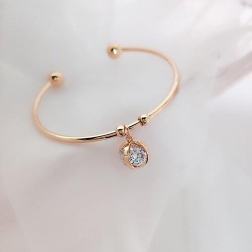 Women Metal Open Bracelet Fashion Geometric Zircon Ball Bracelet Simple Gold Wild Thin Round Bracelets For Female Jewelry