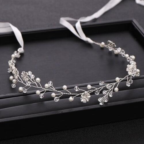 Handmade Silver color Wedding Headband tiara Pearl Crystal Flower Bridal Headpiece Wedding Hair Accessories Hair Jewelry