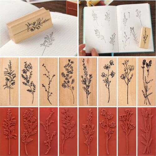 1PC Vintage Grass Plants Wooden Rubber Stamps Standard Stamp Sewing Stamping Crafts DIY Scrapbooking Arts Home Accessories
