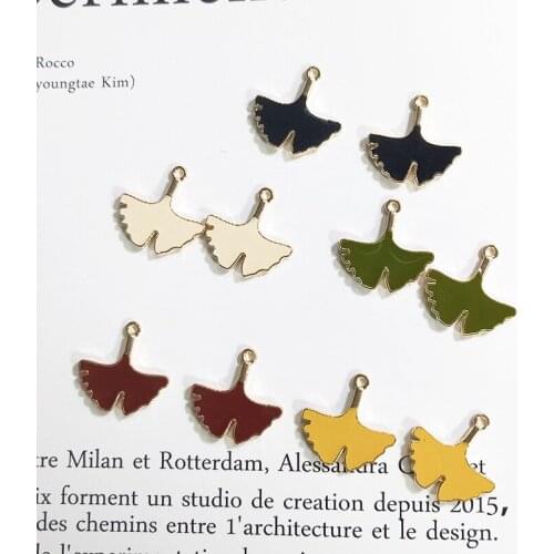 10PC/Lot Gold Color Tone Ginkgo Biloba Enamel Charms Leaf Plant Pendant Making Jewelry Accessories Parts 23*23mm