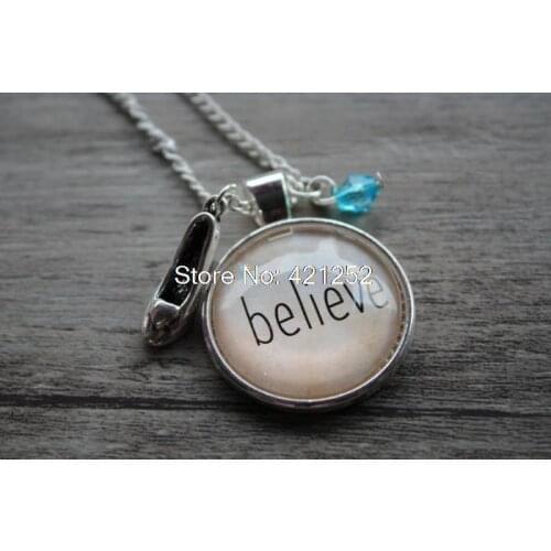 12pcs Cinderella quot; Inspired Necklace. Believe. Silver colored, crystal, for women or girls