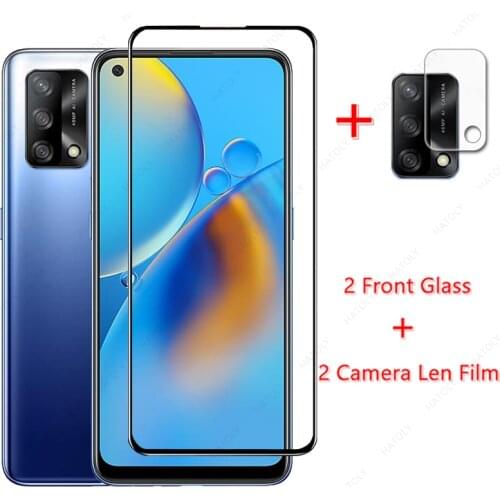 2PCS For OPPO A74 Glass for OPPO A74 4G Tempered Glass Film Screen Protector HD Camera Len Film for OPPO A74 5G