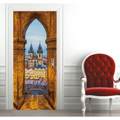 3D creative Gothic architecture door stickers wall stickers self-adhesive waterproof removable