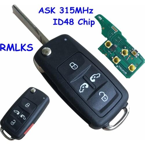 5K0837202AD 315/434Mhz ID48 5 Buttons Flip Car Key Fob For VW Sharan Multivan Caravelle Car Remote Control Replacement