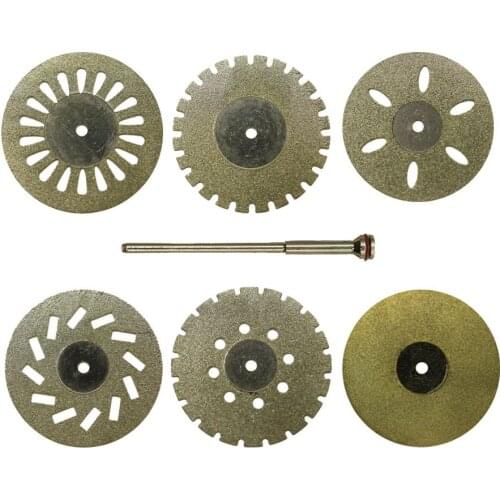 6pcs Dental lab Diamond disc Double sided fancy cutting disc tool diameter 22mm thickness 0.20mm with 1 mandrels