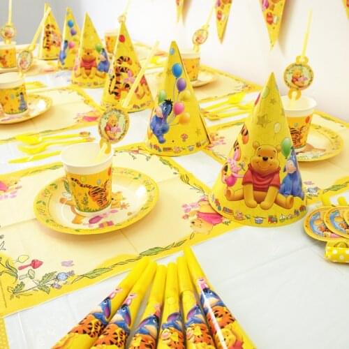 93pcs/lot Winnie the pooh Party stuff Theme Kids Baby shower Gender Reveal Birthday Party Decoration Party Supplies Kids Favor