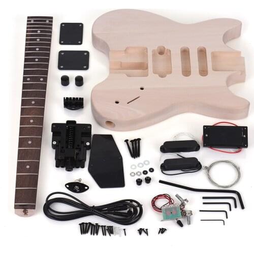 Ammoon Unfinished DIY Electric Guitar Kit Basswood Body Rosewood Fingerboard Maple Neck Special Design Without Headstock