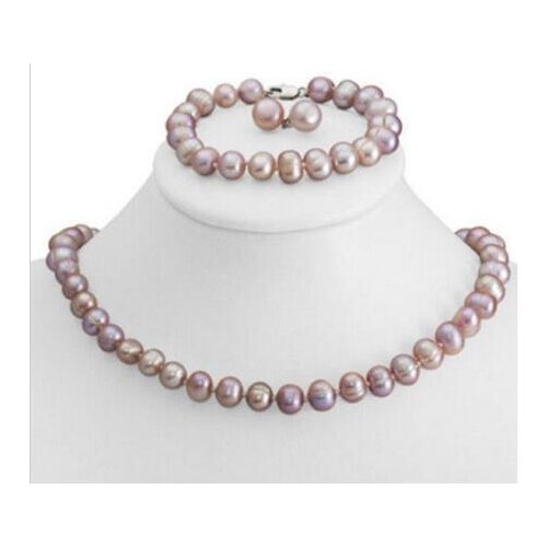 Free shipping luxury Noble jewelry a sets of 9-10mm south sea round lavender pearl necklace& bracelet &earring